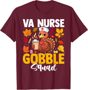 VA Veterans Nurse Gobble Squad Women Thanksgiving Turkey T-Shirt - T-Shirt | Maroon