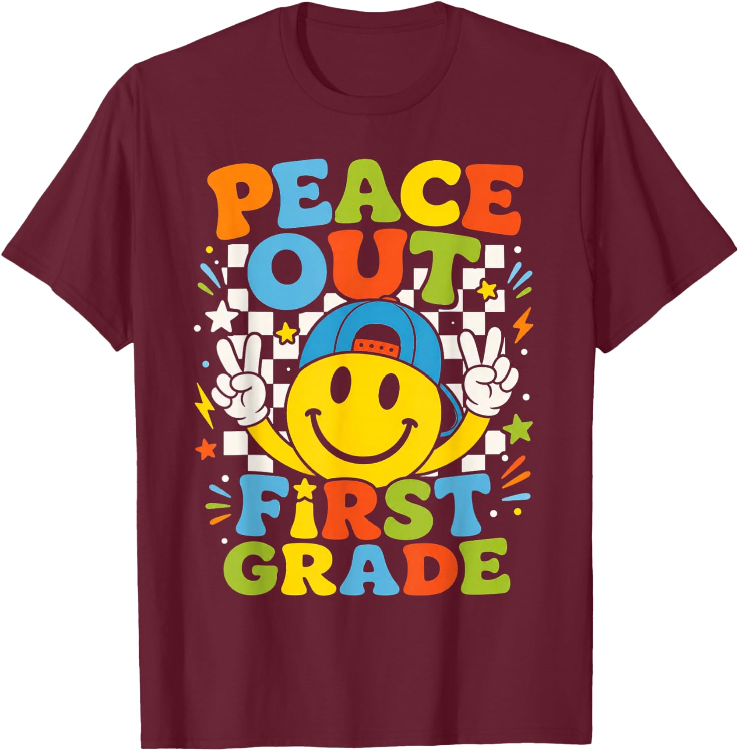 Peace Out 1st Grade Boys Kid Graduation Last Day of School T-Shirt - T-Shirt | Maroon