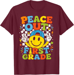 Peace Out 1st Grade Boys Kid Graduation Last Day of School T-Shirt - T-Shirt | Maroon