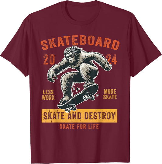Skateboard Funny Skateboarding Vintage Bigfoot Skater T-Shirt - T-Shirt | Maroon