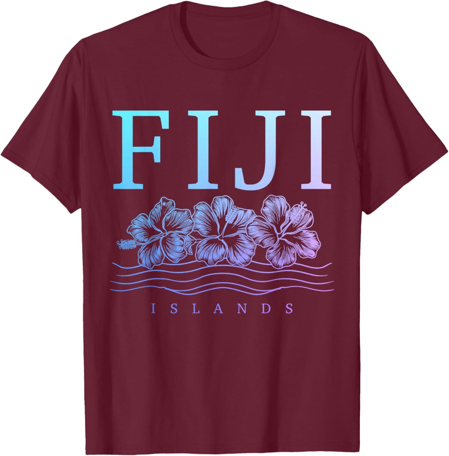 Fiji Islands Hibiscus Flowers Beach Surfer Souvenir T-Shirt - T-Shirt | Maroon