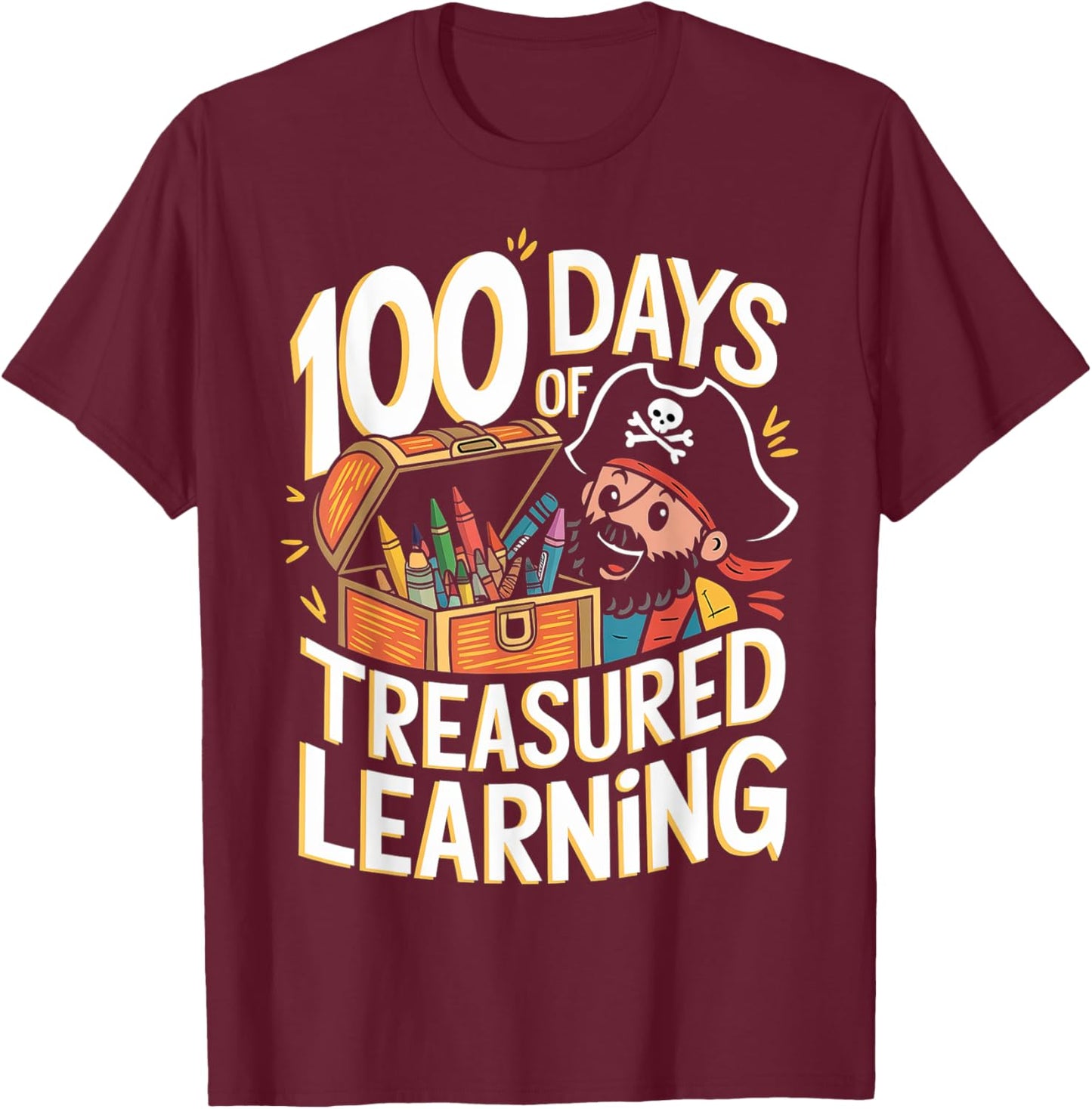 100 Days of School Boys Teacher 100th Day Pirate Outfit T-Shirt - T-Shirt | Maroon