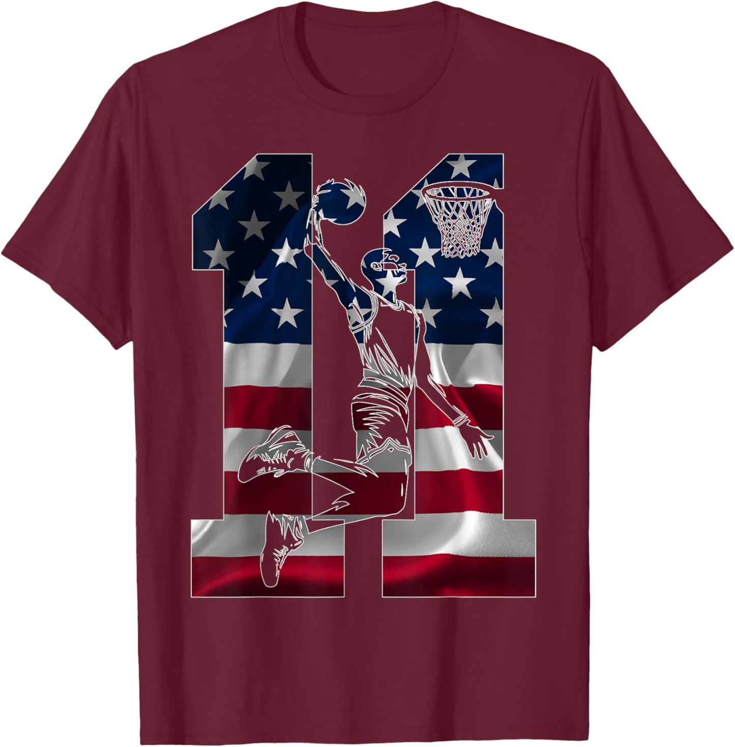 11 Years Number 11 Basketball 11th Birthday T-Shirt - T-Shirt | Maroon