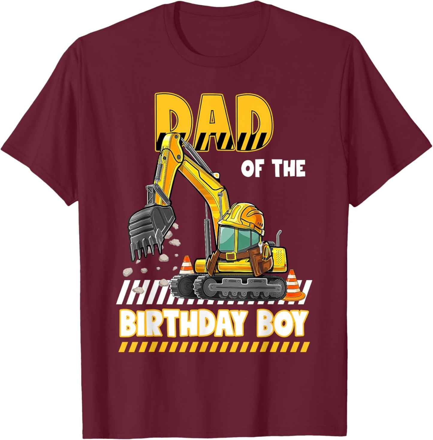 Dad Of The Birthday Boy Construction Excavator Family T-Shirt - T-Shirt | Maroon