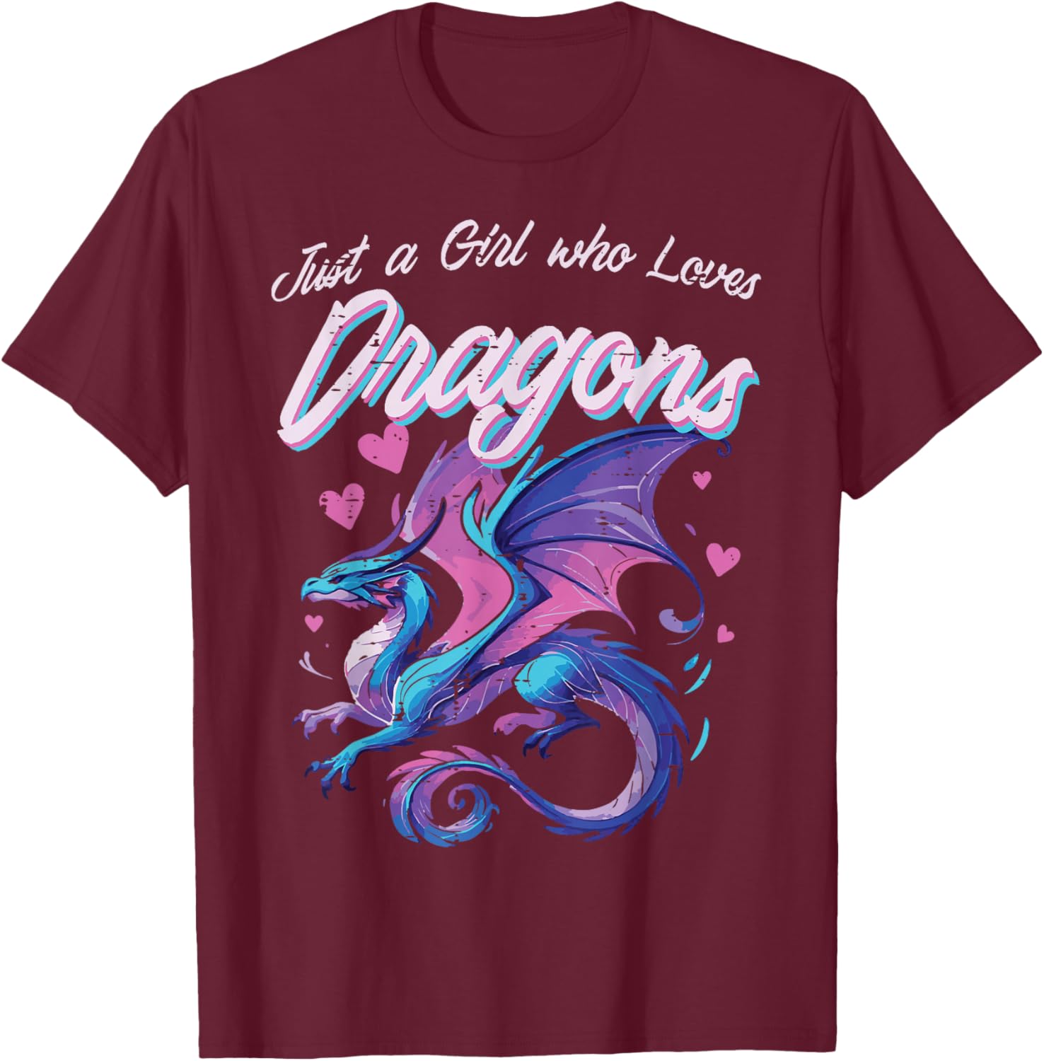 Girl Who Loves Dragons, Mythical Fantasy, Girls, Kids and Women T-Shirt - T-Shirt | Maroon