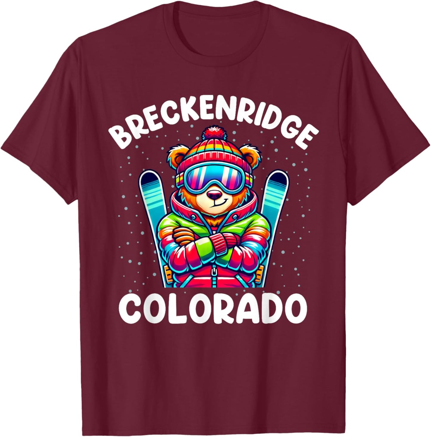 Breckenridge Colorado Ski Family Trip Cute Bear for Kids T-Shirt - T-Shirt | Maroon