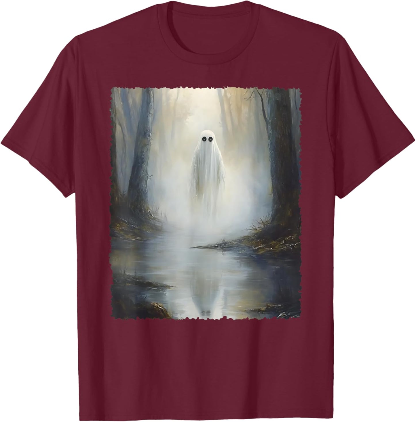 Spooky Halloween Costume Vintage Ghost In The Forest Gothic T-Shirt - T-Shirt | Maroon