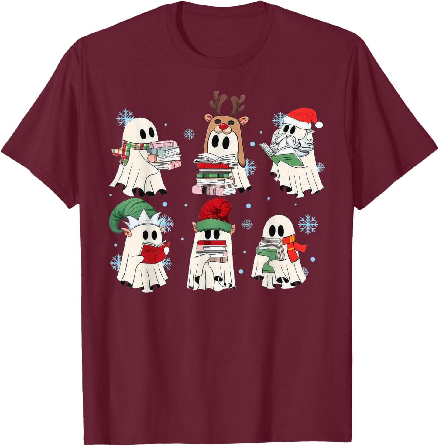 Ghost Santa Elf Squad Read Books Bookish Librarian Christmas T-Shirt - T-Shirt | Maroon