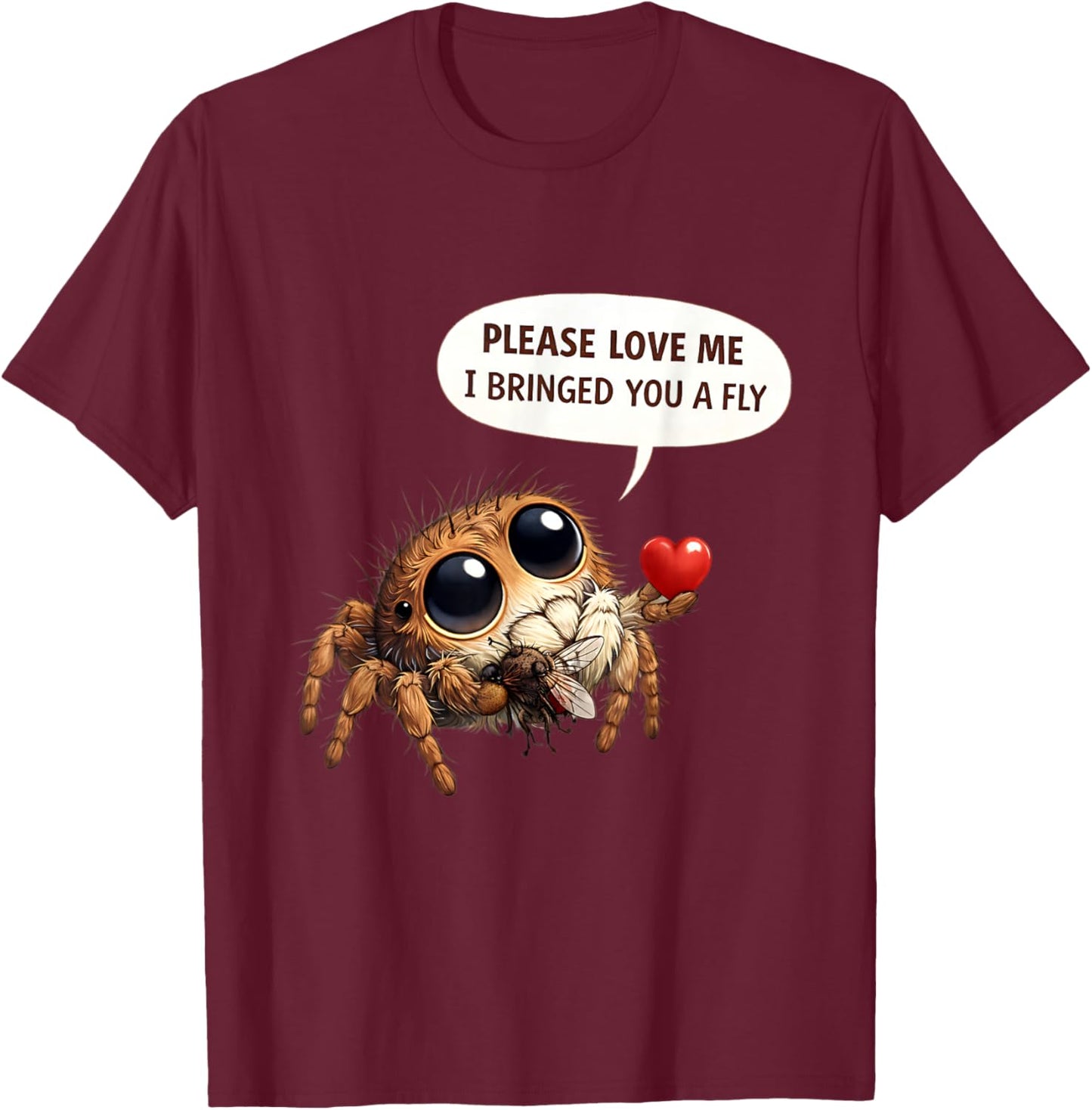 Funny Jumping Spider May I Have Another Fly Please T-Shirt - T-Shirt | Maroon