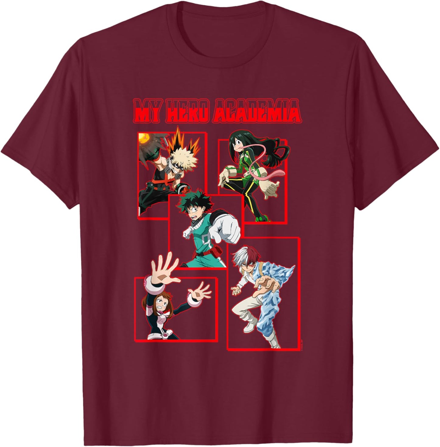 My Hero Academia Red Block Character Collage Anime T-Shirt - T-Shirt | Maroon