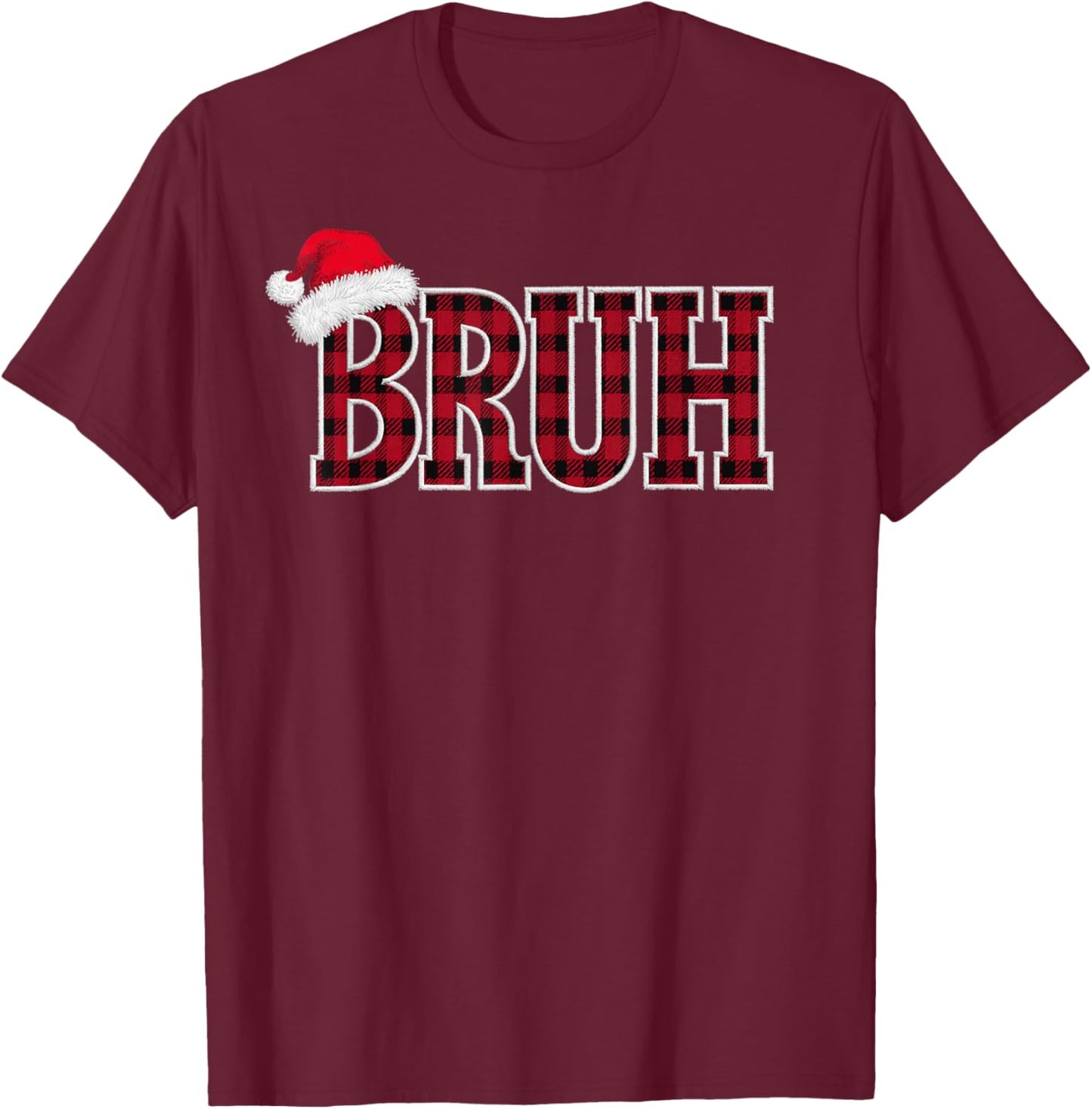 Bruh Funny Christmas Plaid Xmas Pajamas Teens Boys Kids T-Shirt - T-Shirt | Maroon