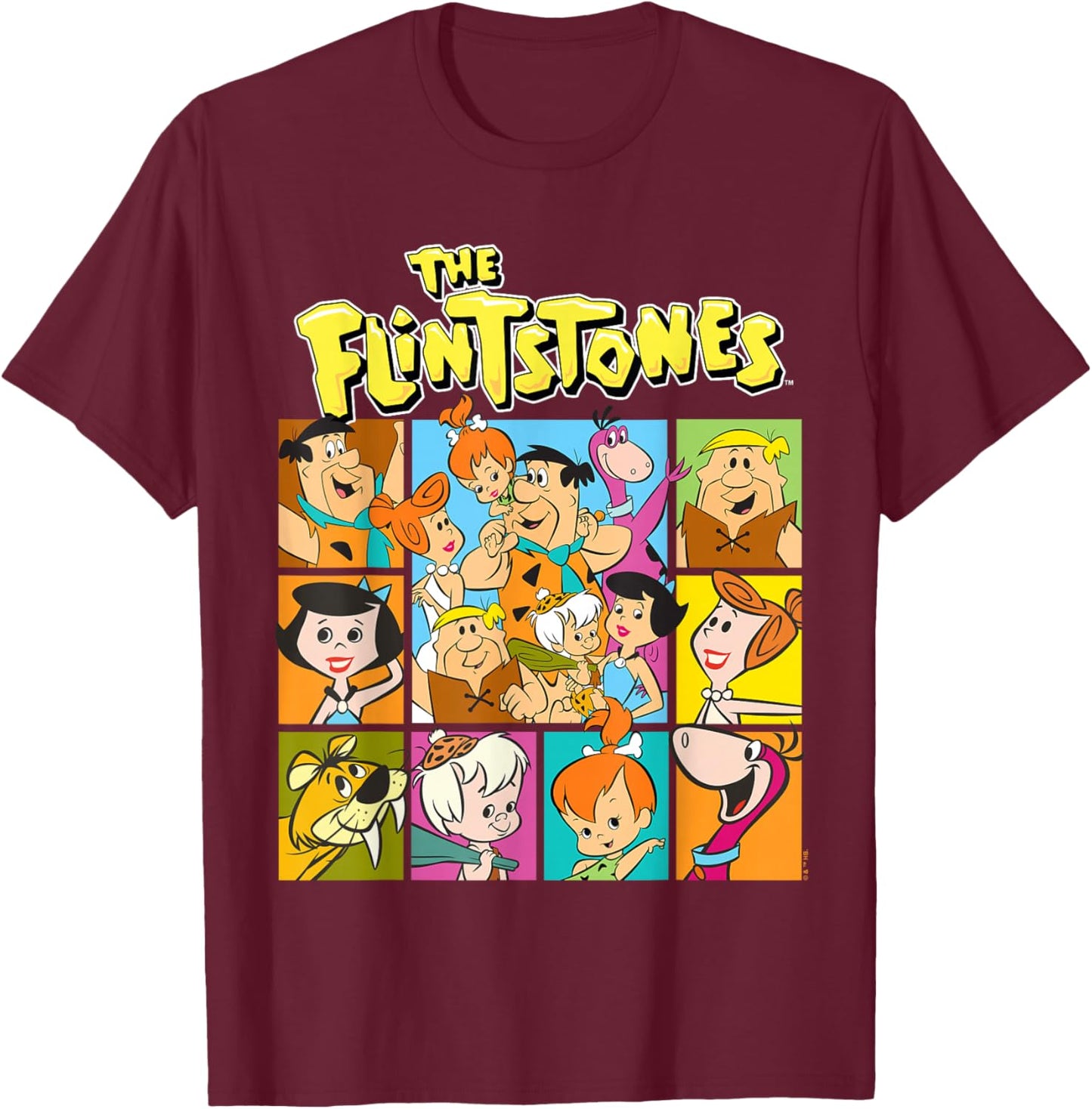 The Flintstones Character Squares T-Shirt - T-Shirt | Maroon