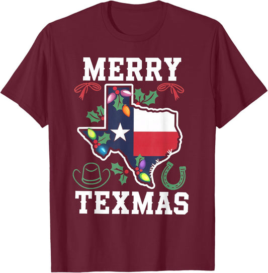 Funny Merry Texmas Texas State Family Christmas Xmas Pajama T-Shirt - T-Shirt | Maroon