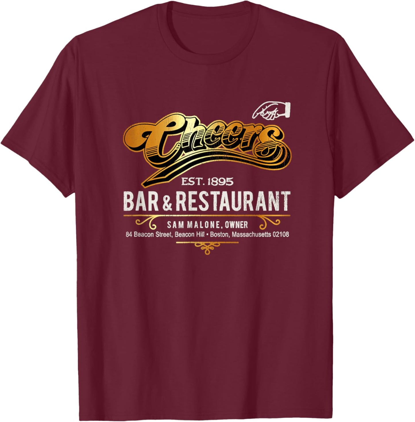 Cheers EST 1895 Sam's Bar Restaurant In Boston 80s Worn Out T-Shirt - T-Shirt | Maroon