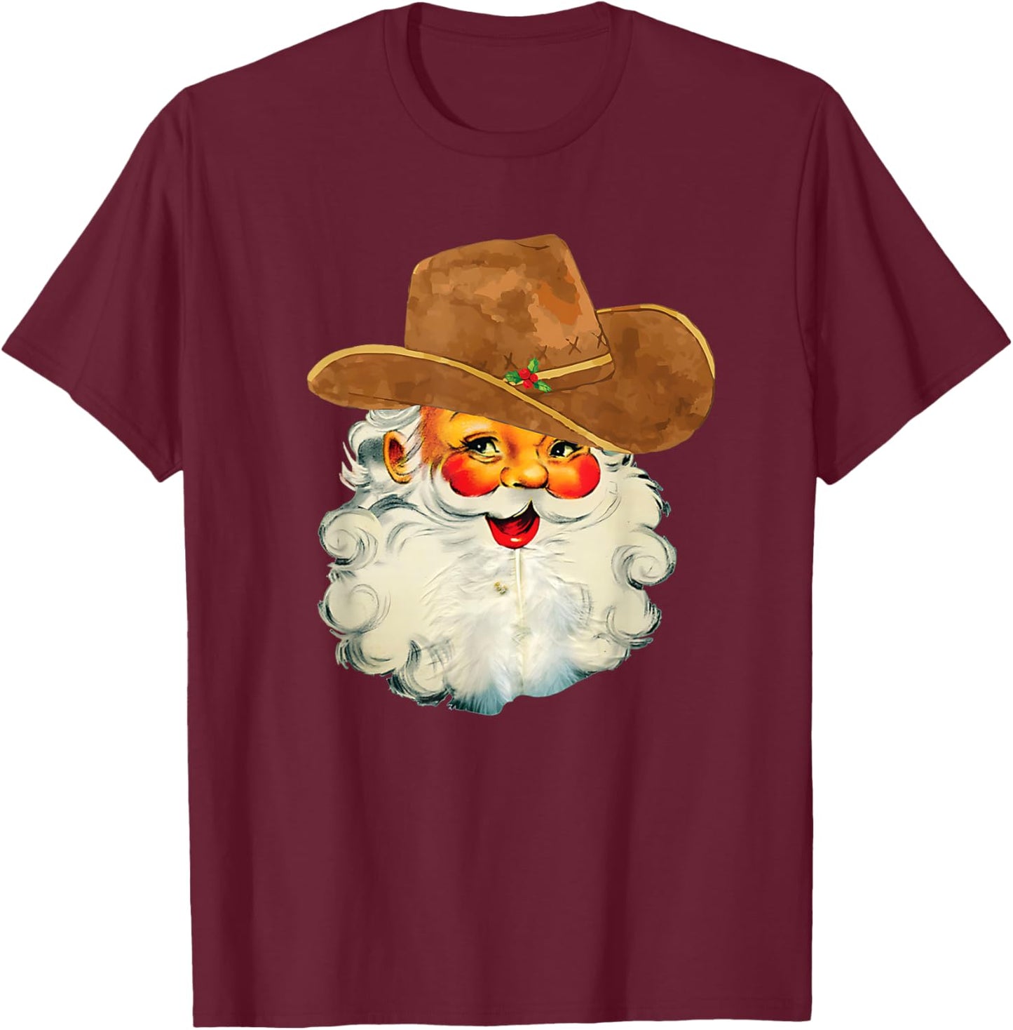 Santa Cowboy Western Christmas Xmas Holiday Pajamas T-Shirt - T-Shirt | Maroon