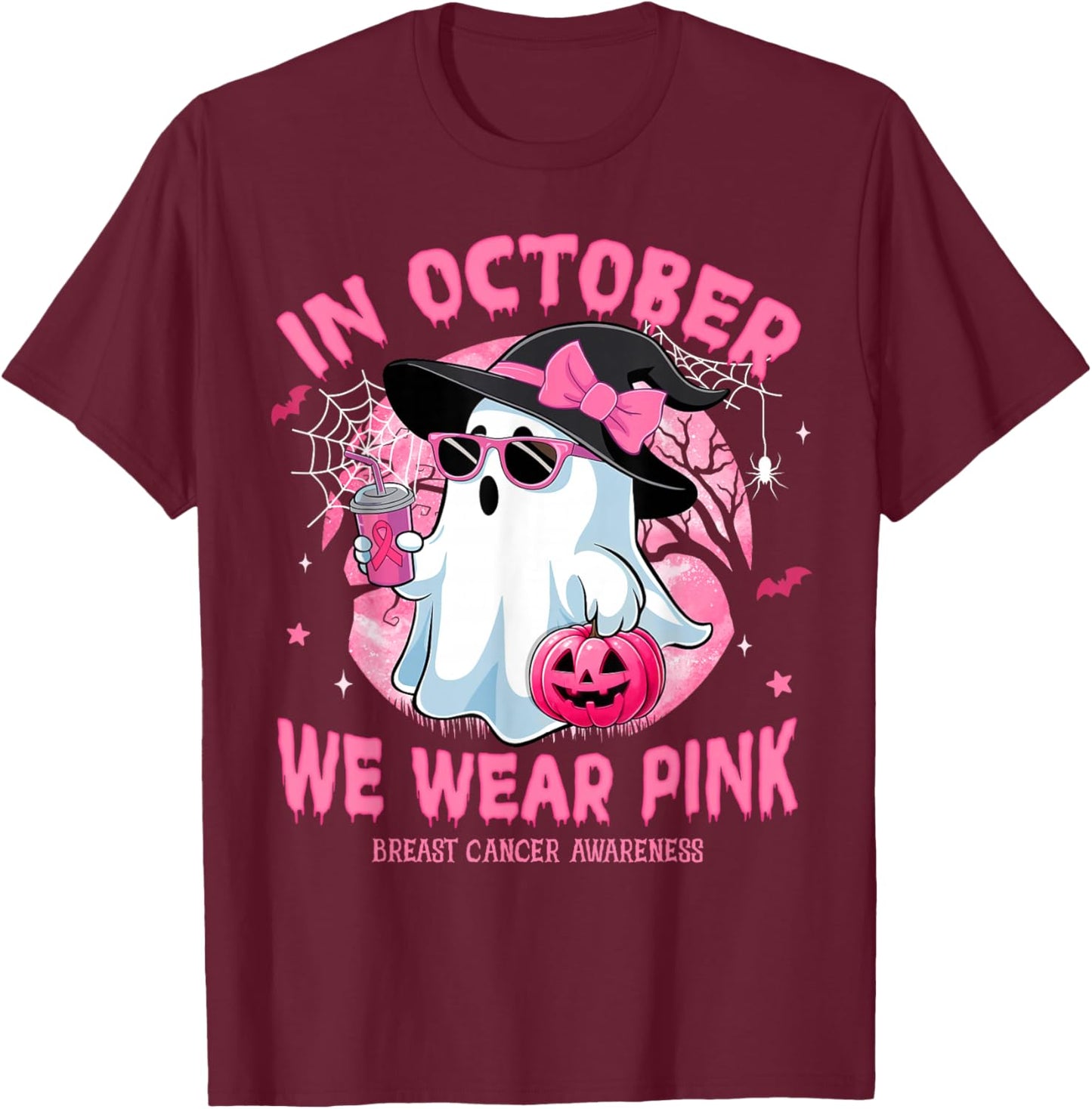 Halloween in October We Wear Pink Breast Cancer Awareness T-Shirt - T-Shirt | Maroon