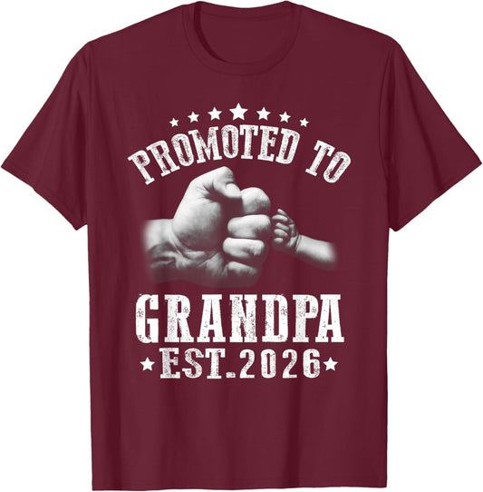Promoted to Grandpa est 2026, Soon to Be Grandpa 2026 T-Shirt - T-Shirt | Maroon