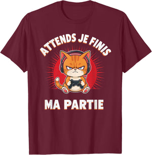 Wait I Finish My Game Funny Humor Gaming Cat Gamer T-Shirt - T-Shirt | Maroon