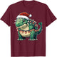 Ankylosaurus Dinosaur Christmas - -Adults/Kids - Red - Short Sleeve - U-Neck - Small - Christmas Dinosaur T-Shirt - T-Shirt | Maroon