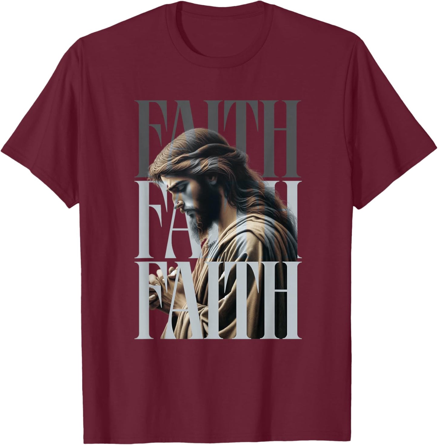 Faith Praying Jesus T-Shirt - T-Shirt | Maroon