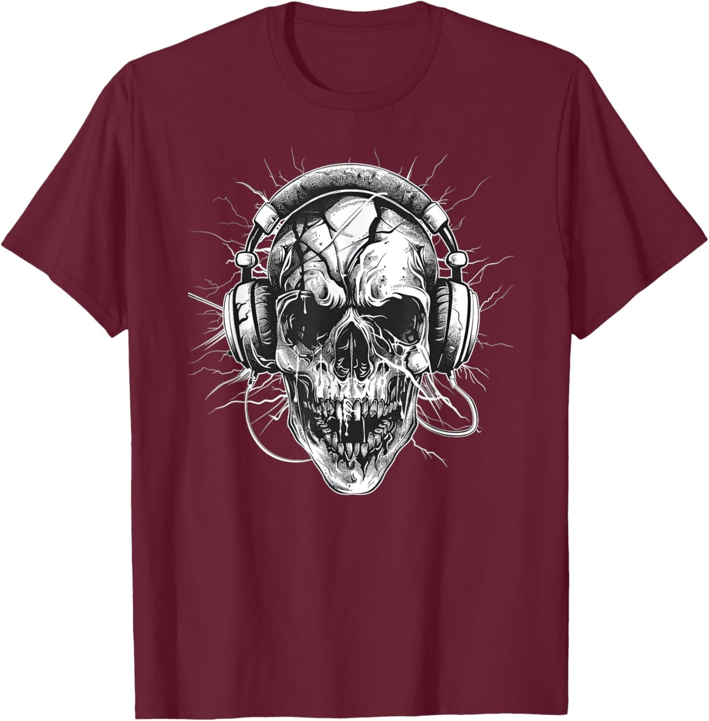 Skull with Headphones Music T-Shirt - T-Shirt | Maroon