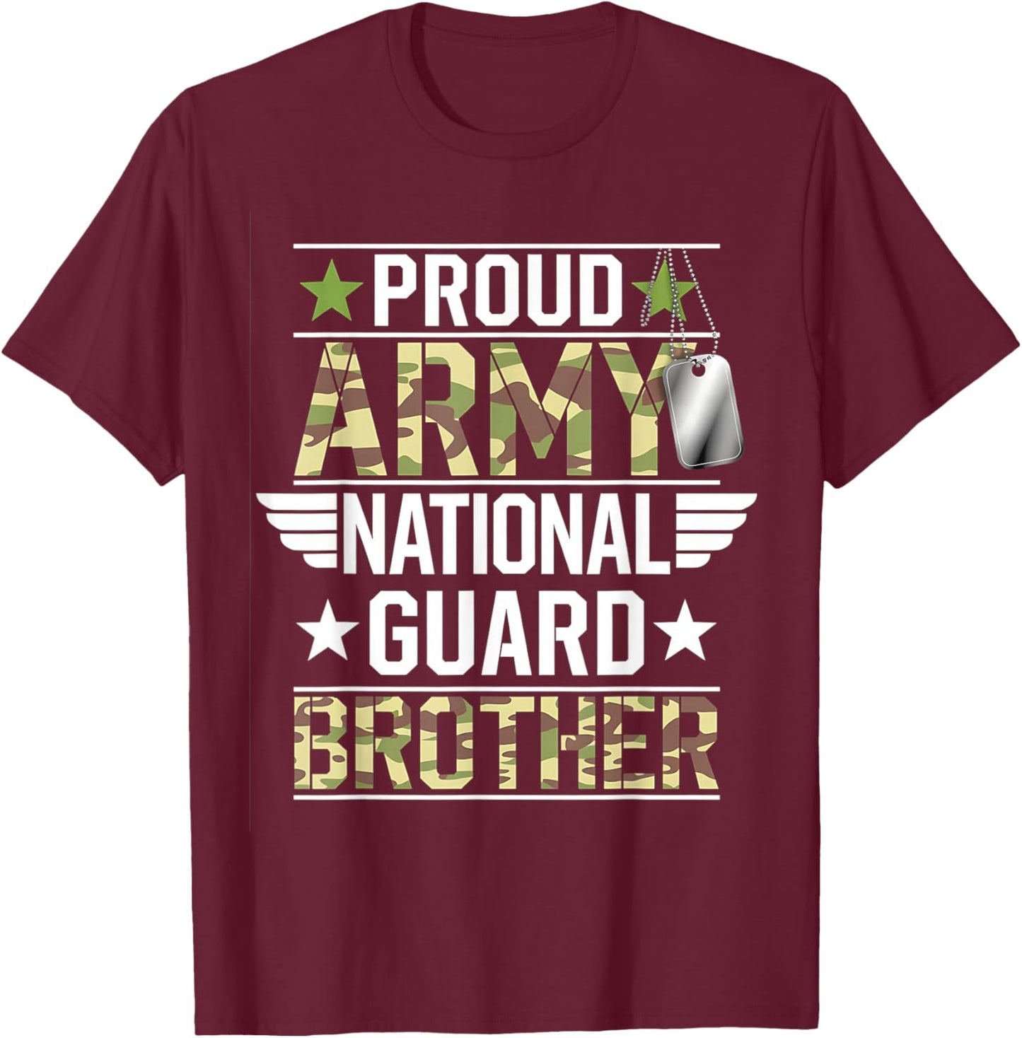 Proud Army National Guard Brother Veterans Day American Flag T-Shirt - T-Shirt | Maroon