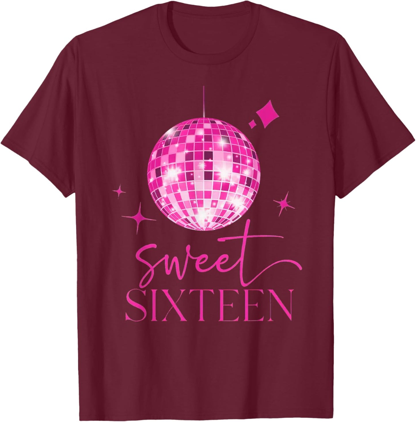Sweet 16 Year Old 16th Birthday Queen Girls Disco Party T-Shirt - T-Shirt | Maroon