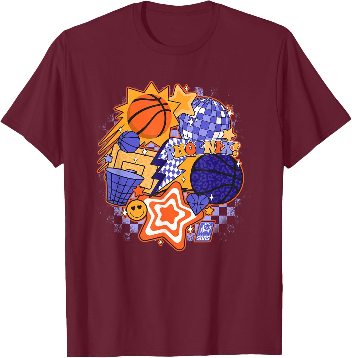 NBA Phoenix Suns Psychedelic Basketball Collage T-Shirt - T-Shirt | Maroon