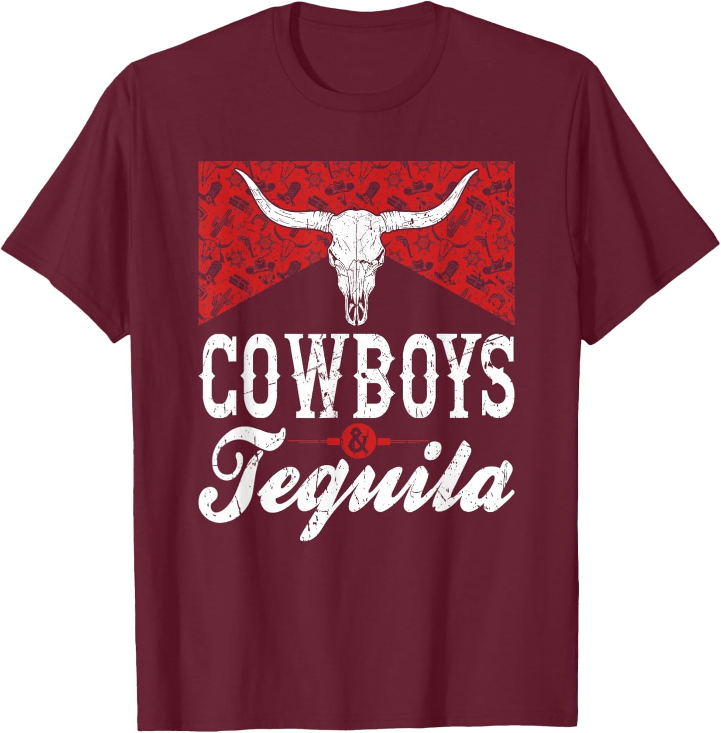Cowboys & Tequila Rodeo Country T-Shirt - T-Shirt | Maroon