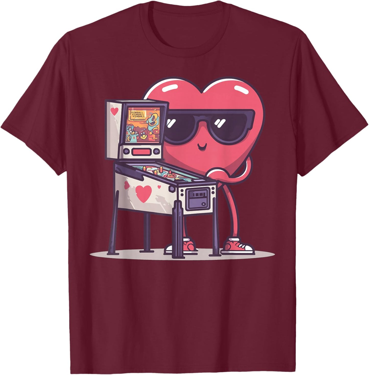 Pinball Heart Arcade Game Lunettes de Soleil rétro Saint-Valentin T-Shirt - T-Shirt | Maroon
