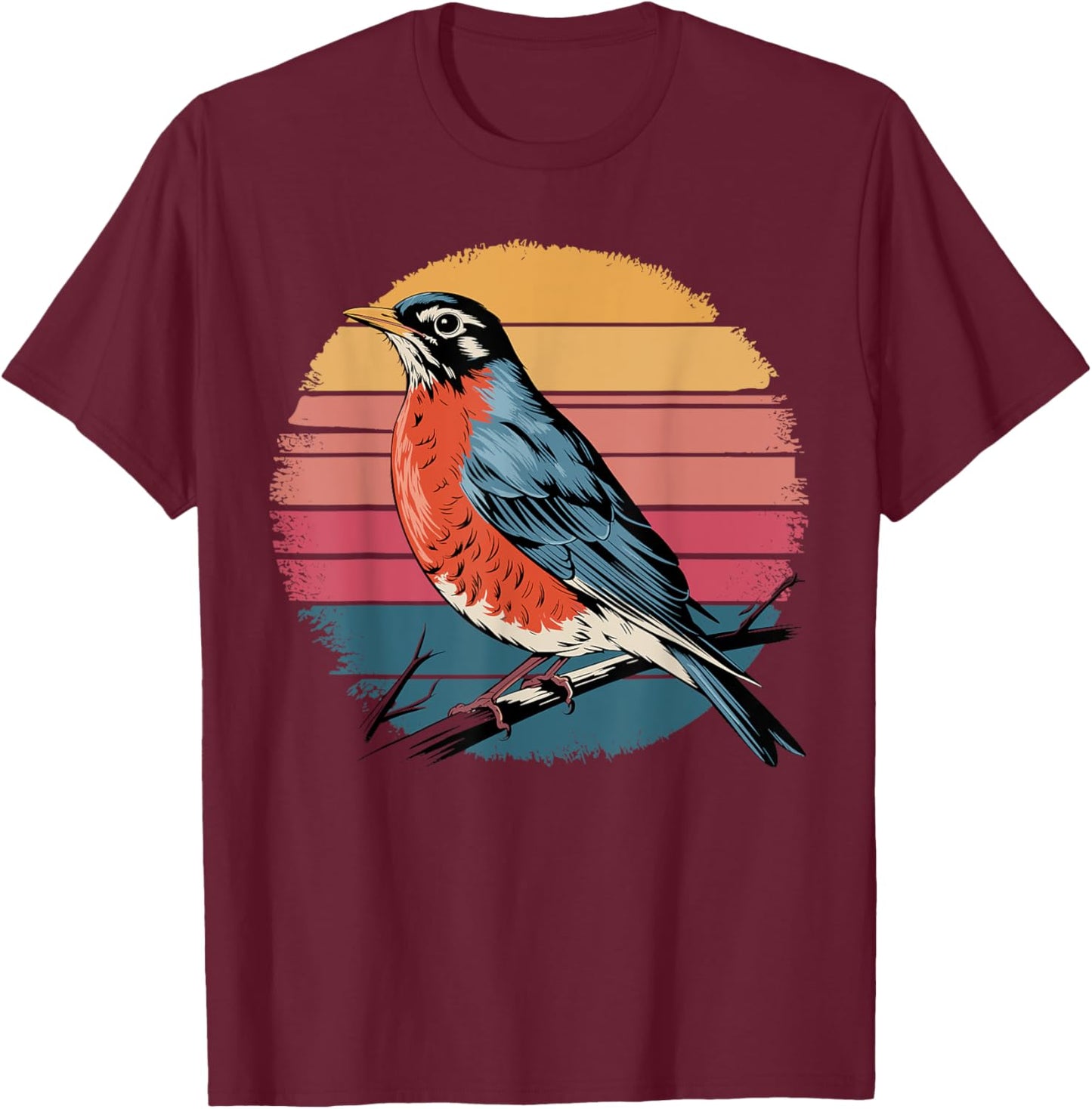 American Robin Bird Lover Vintage Retro Sunset Bird Watching T-Shirt - T-Shirt | Maroon
