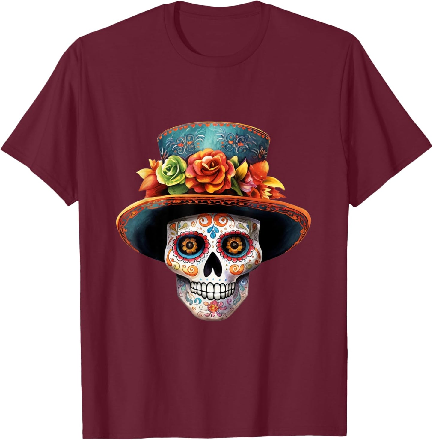 El Jefe Sugar Skull Men Dia De Los Muertos El Jefe T-Shirt - T-Shirt | Maroon