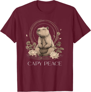 Capybara Peace Cute Yoga T-Shirt - T-Shirt | Maroon