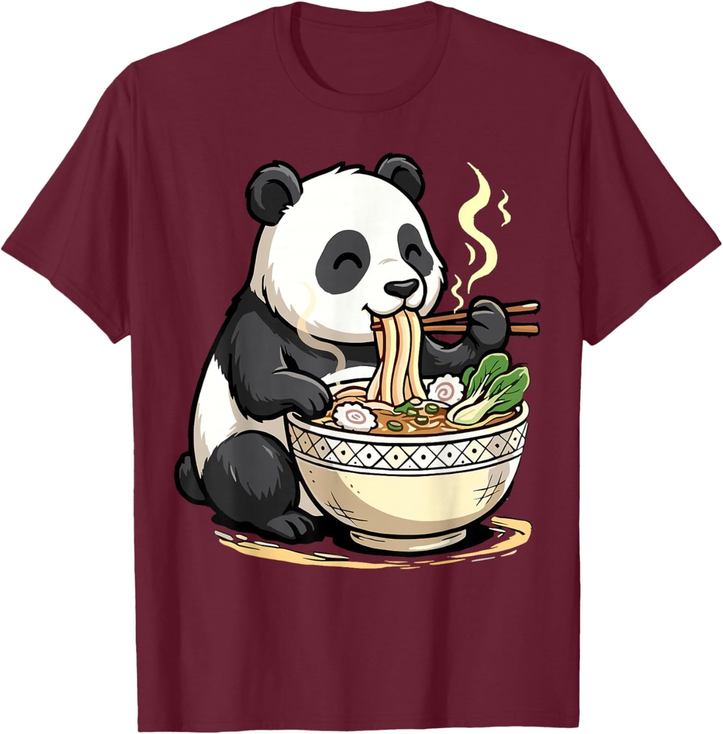 Panda Eating Funny Ramen Noodles T-Shirt - T-Shirt | Maroon