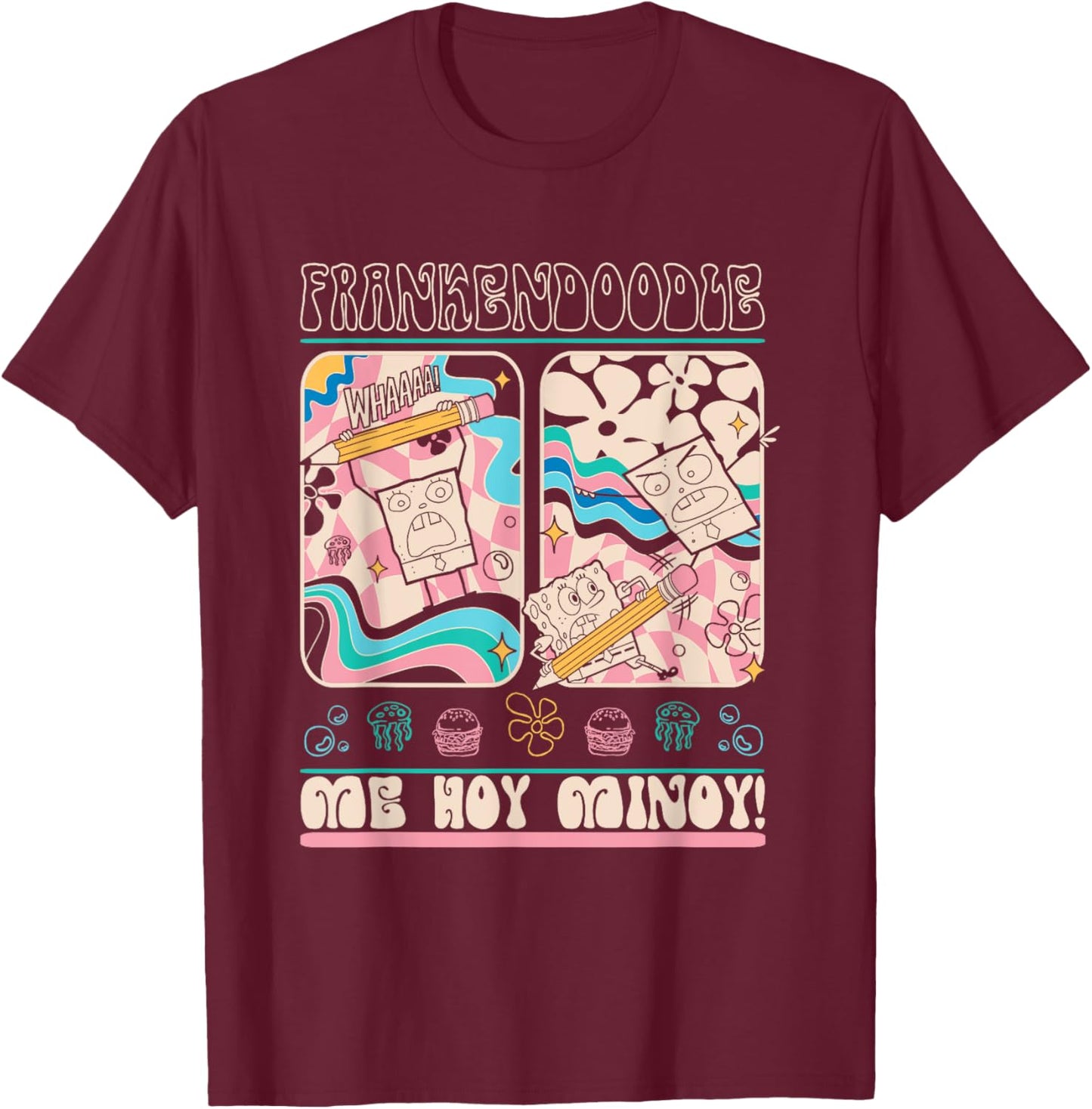 SpongeBob SquarePants Frankendoodle Me Hoy Minoy! Retro T-Shirt - T-Shirt | Maroon