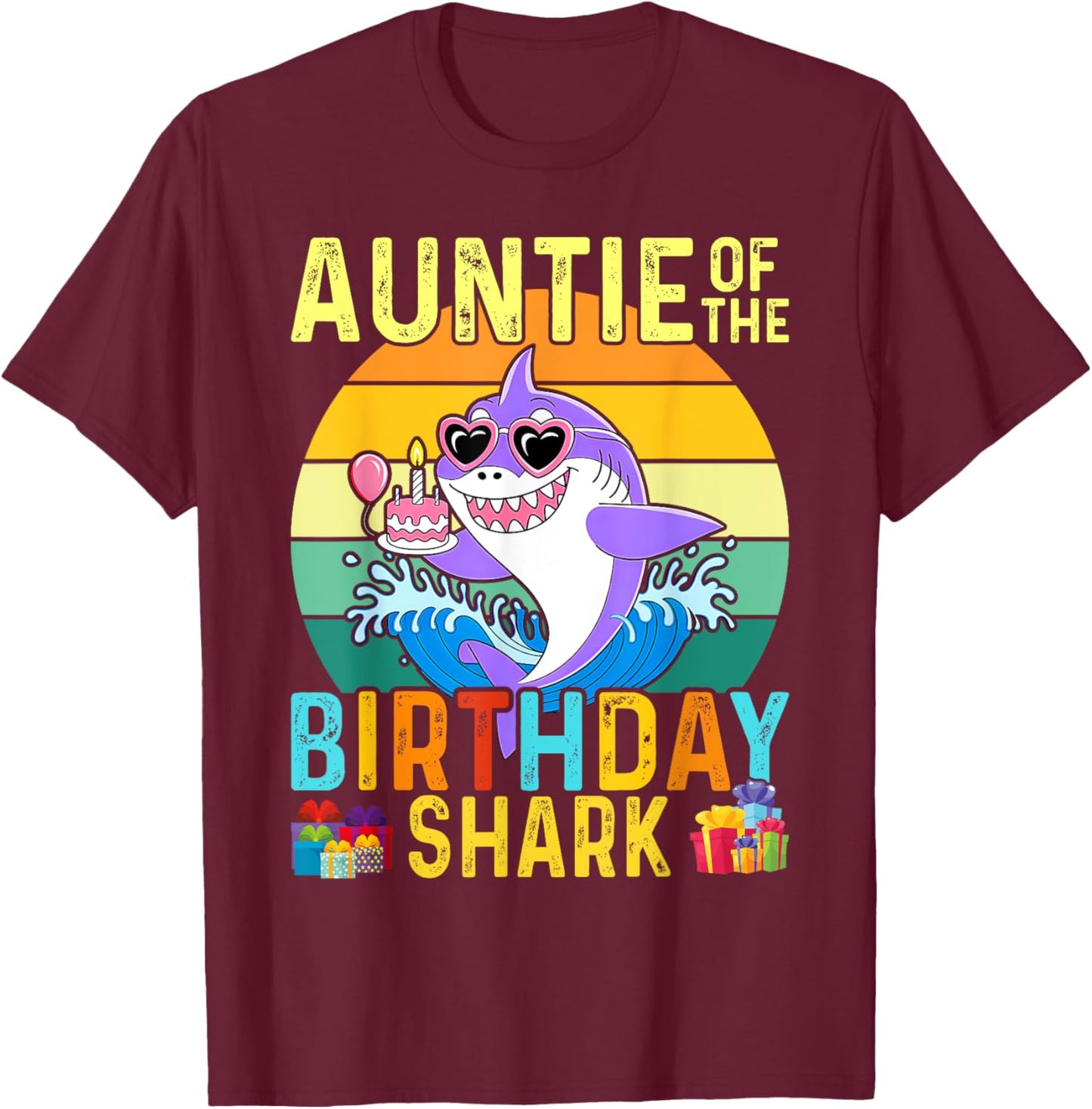 Auntie of The Shark Birthday Aunt Matching Family T-Shirt - T-Shirt | Maroon