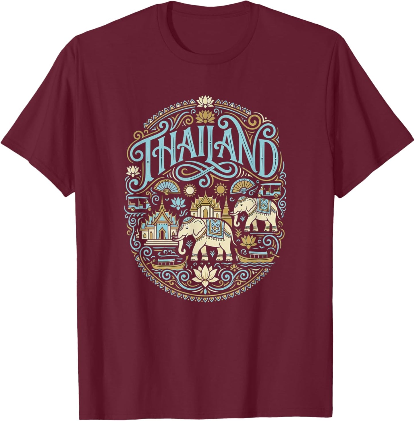 Thailand Elephants Thai Vacation Bangkok Chiang Mai Asia T-Shirt - T-Shirt | Maroon