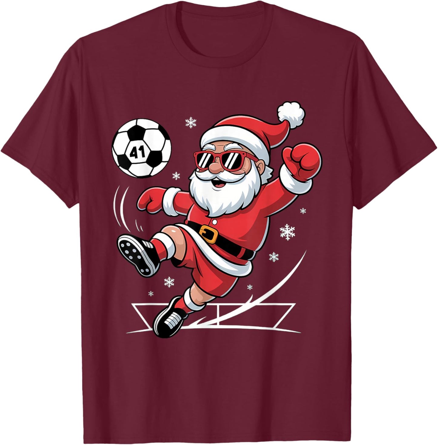 Funny Soccer Santa 41 Meme Christmas Xmas Pajamas Boys T-Shirt - T-Shirt | Maroon
