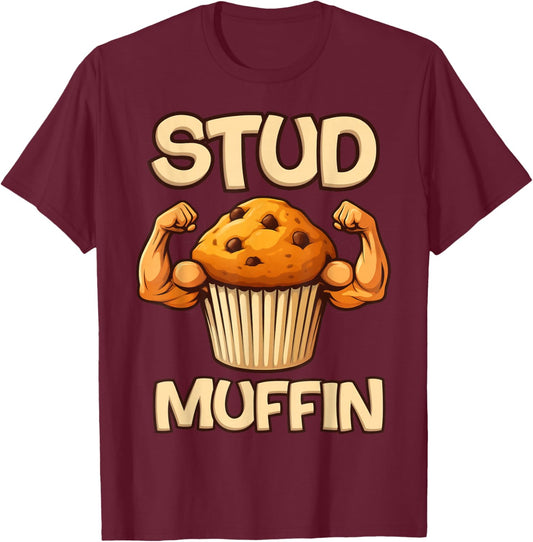 Stud Muffin with Muscle Arms Funny Fitness Workout Training T-Shirt - T-Shirt | Maroon