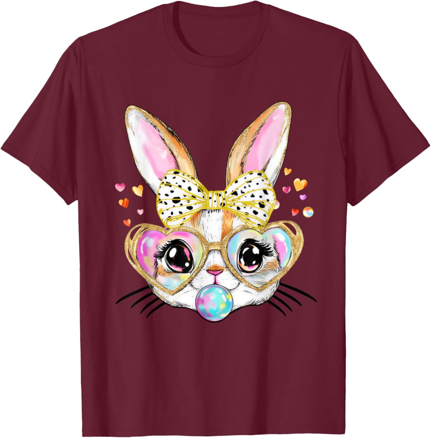 Rabbit Bunny Blowing Bubble Gum Kawaii Teen Girls Easter Day T-Shirt - T-Shirt | Maroon