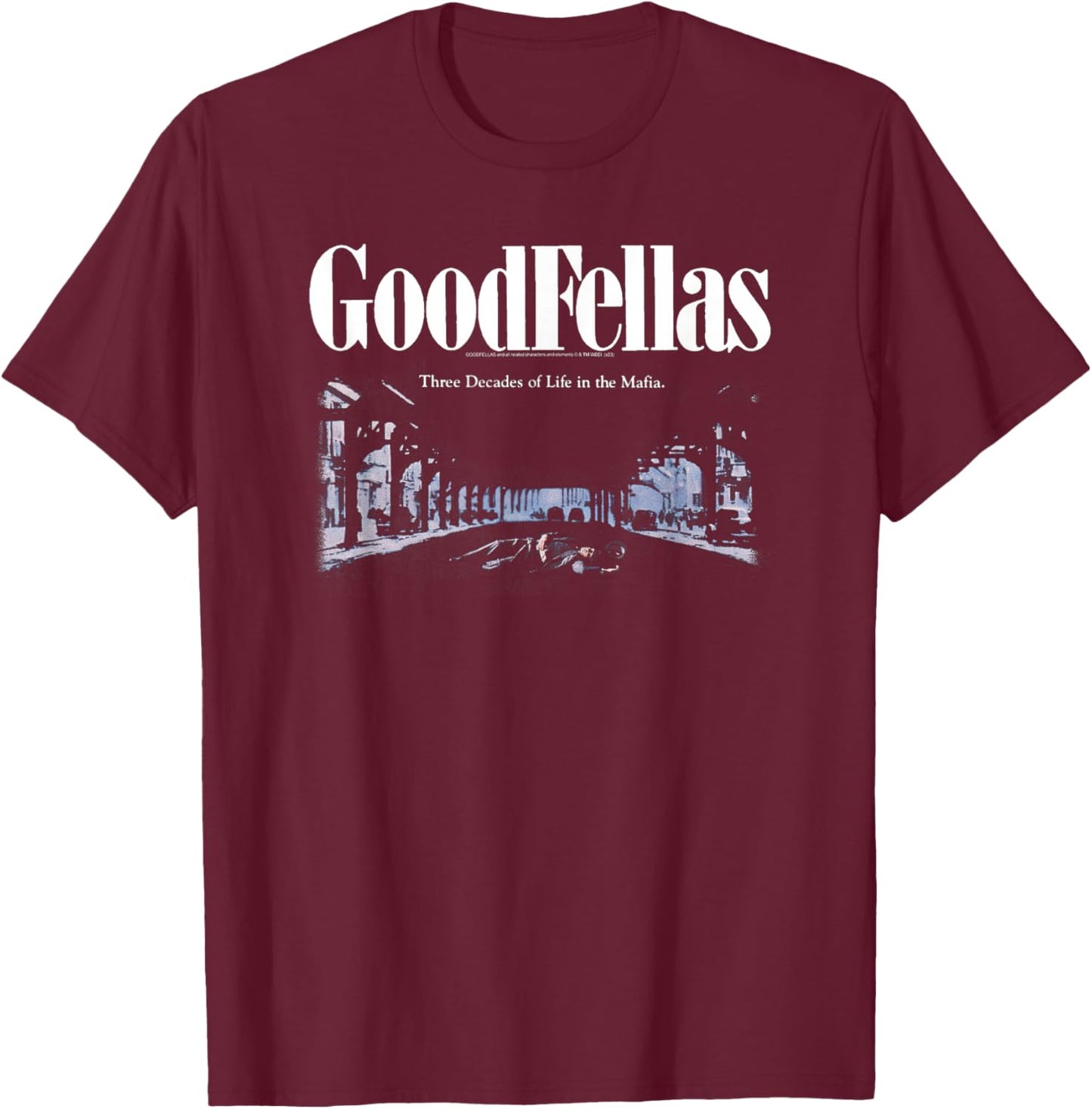 Goodfellas Scene and Logo from Vintage Poster Movie T-Shirt - T-Shirt | Maroon