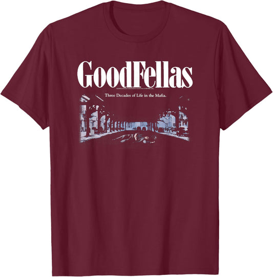 Goodfellas Scene and Logo from Vintage Poster Movie T-Shirt - T-Shirt | Maroon