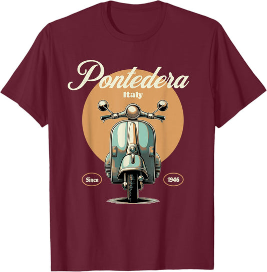 Pontedera Italy | Vintage Italian Scooter| Tuscany Travel T-Shirt - T-Shirt | Maroon