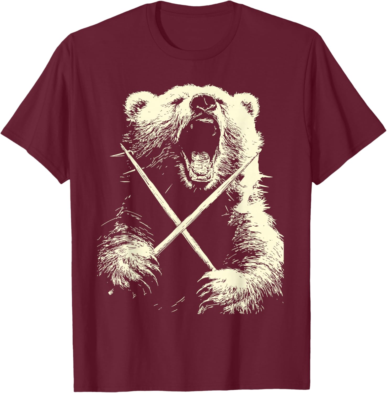 Bear Playing Drums Funny Musician Animal Drummer Punk Rock T-Shirt - T-Shirt | Maroon