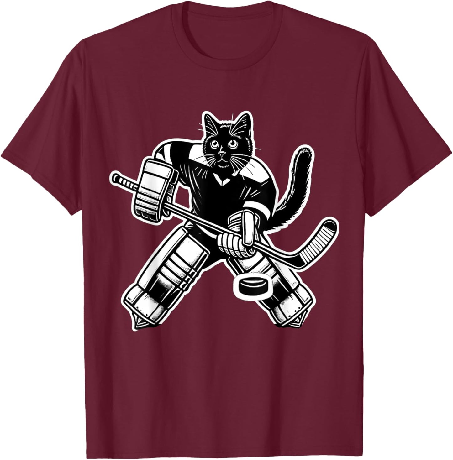 Funny Black Cat Ice Hockey Goalie Women Men Kids Hockey Fans T-Shirt - T-Shirt | Maroon