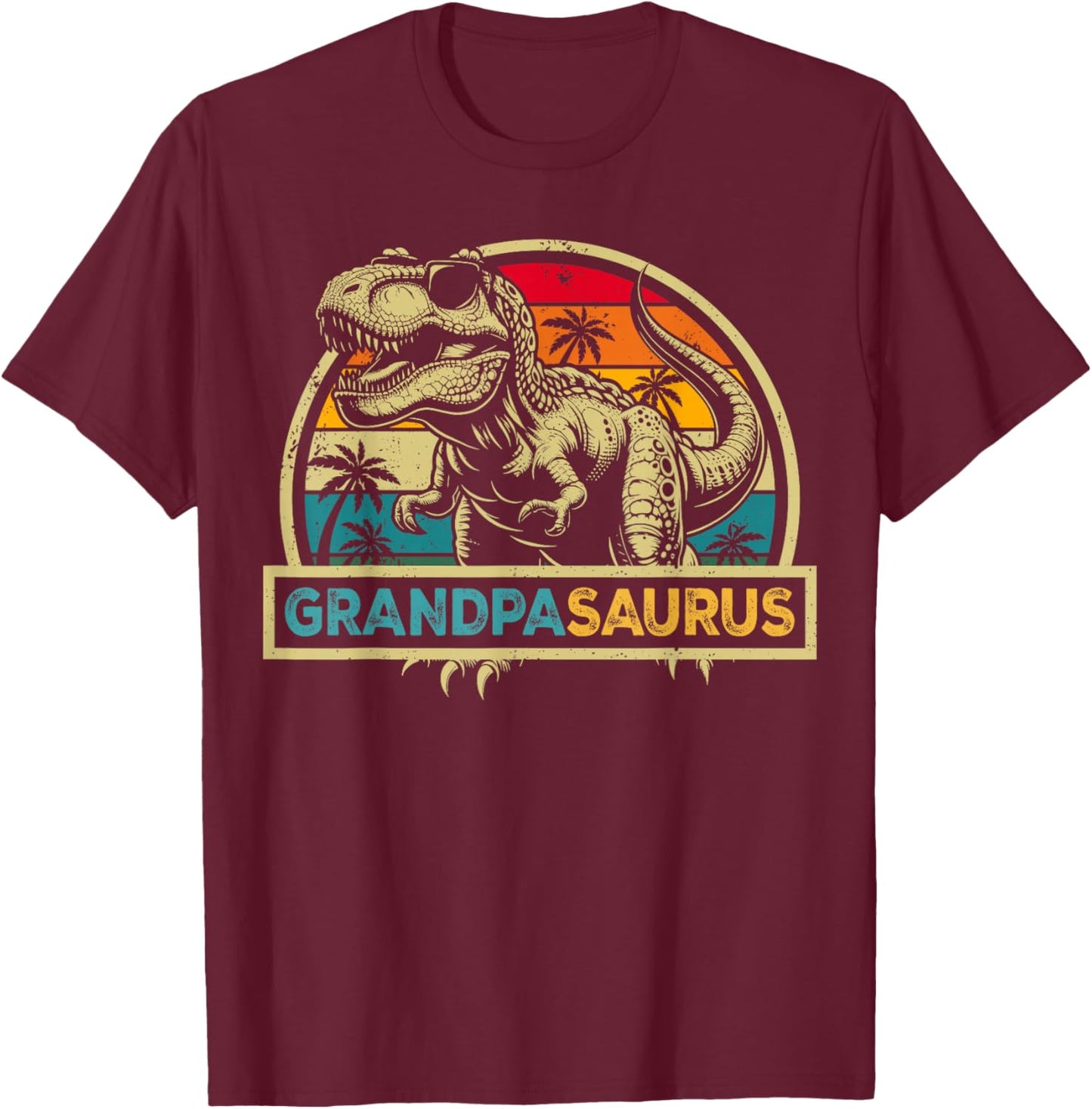 Grandpasaurus T Rex Dinosaur Grandpa Saurus Family Matching T-Shirt - T-Shirt | Maroon