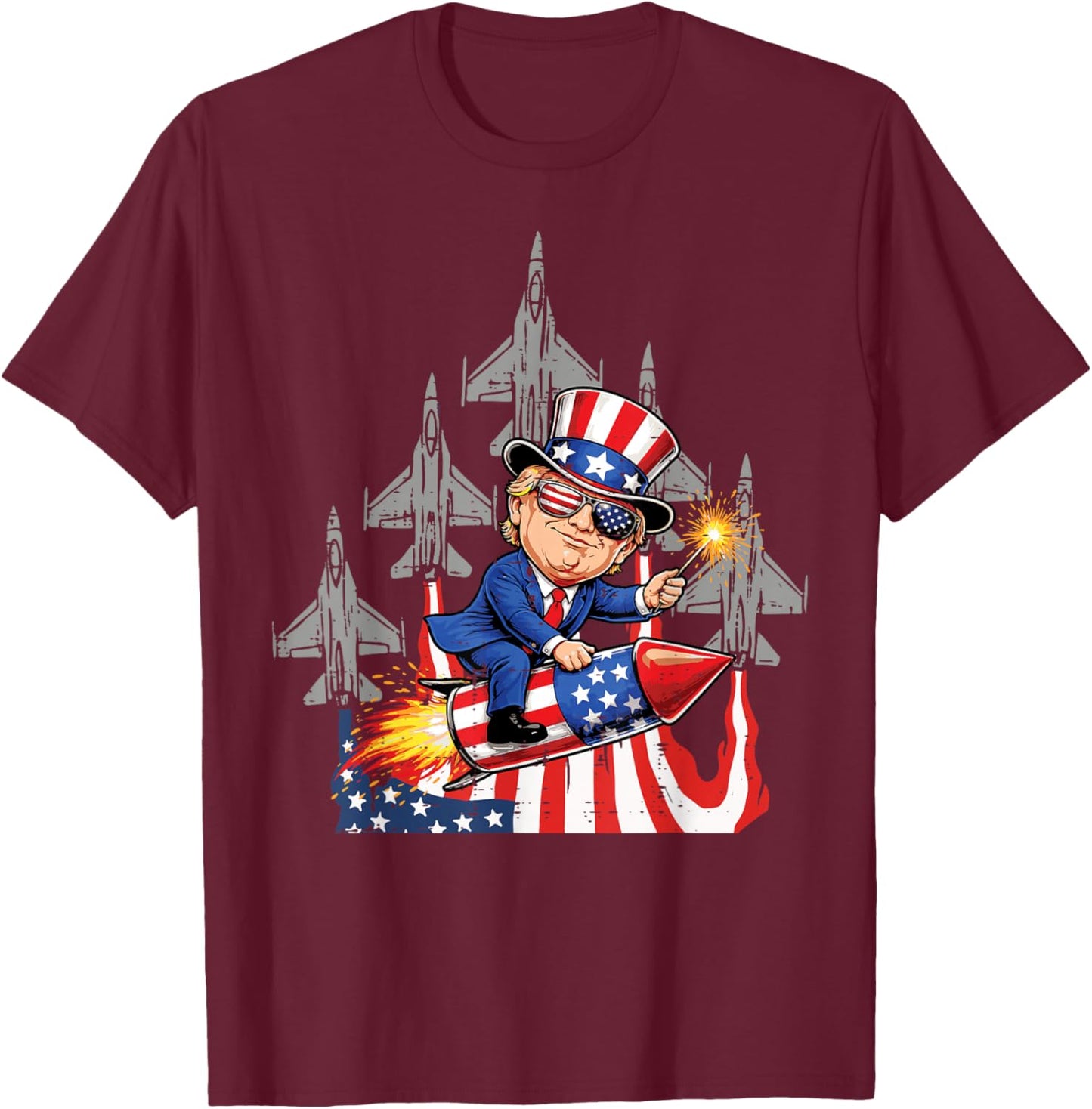 Rocket Jets USA Funny 4th of July Kids Men Women Youth T-Shirt - T-Shirt | Maroon