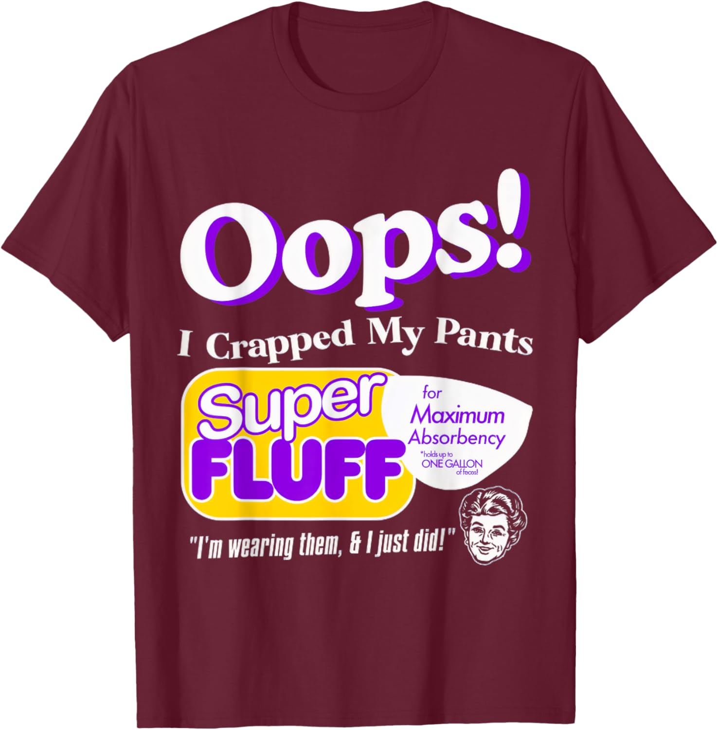 ndsndf Oops I Crapped Funny My Pants Vintage Retro Distressed Black Short Sleeve , Small, Adult, Humor, Casual, Everyday, Halloween T-Shirt - T-Shirt | Maroon