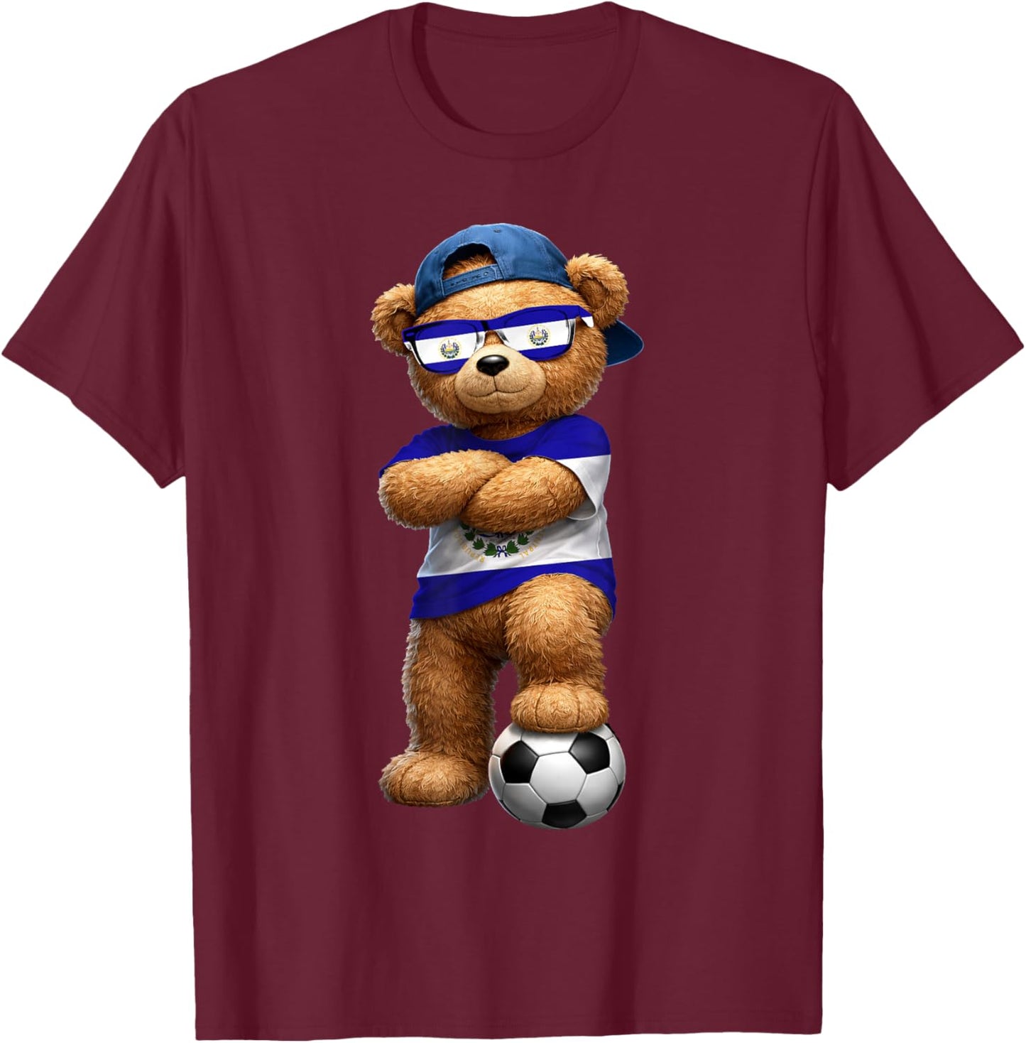 Salvadoran Flag Teddy Player Sports Outfit for El Salvador T-Shirt - T-Shirt | Maroon