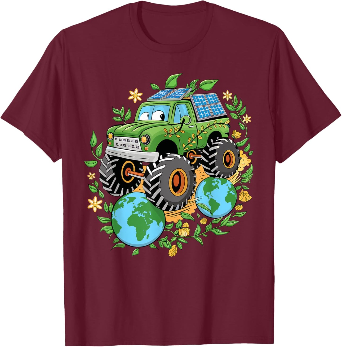 Boys Earth Day Toddler Earth Monster Truck T-Shirt - T-Shirt | Maroon